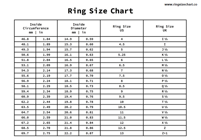 Woman Ring Size Chart - Ring Size Chart